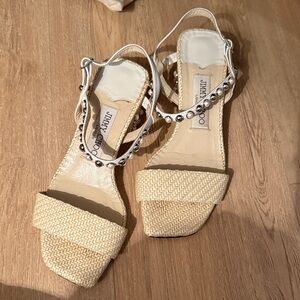 Jimmy Choo Cream Espadrille Heels with Silver Details